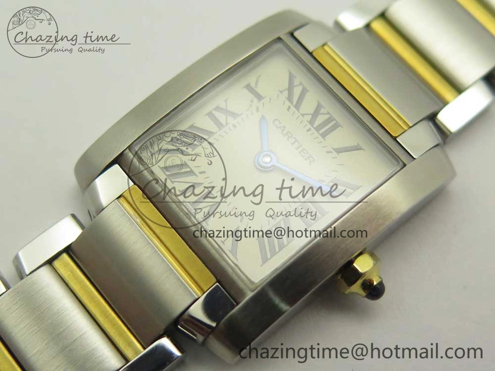 Tank Francaise Ladies 25mm SS YG 8848F 1:1 Best Edition Ivory Dial on SS YG Bracelet Ronda Quartz