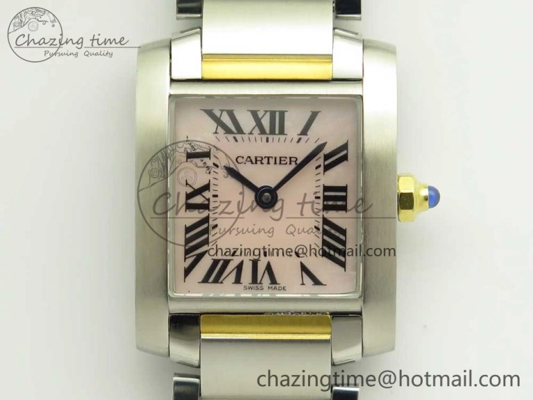 Tank Francaise Ladies 25mm SS YG 8848F 1:1 Best Edition Pink Dial on SS YG Bracelet Ronda Quartz