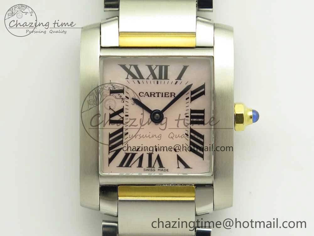 Tank Francaise Ladies 25mm SS YG 8848F 1:1 Best Edition Pink Dial on SS YG Bracelet Ronda Quartz
