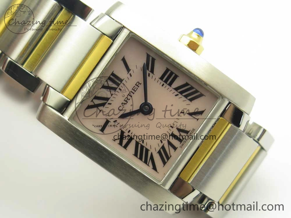 Tank Francaise Ladies 25mm SS YG 8848F 1:1 Best Edition Pink Dial on SS YG Bracelet Ronda Quartz