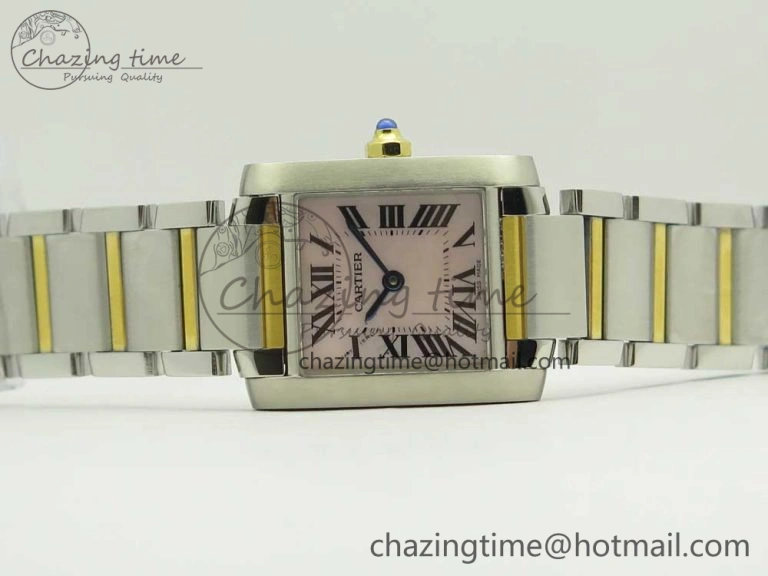 Tank Francaise Ladies 25mm SS YG 8848F 1:1 Best Edition Pink Dial on SS YG Bracelet Ronda Quartz