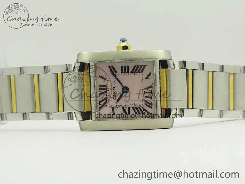 Tank Francaise Ladies 25mm SS YG 8848F 1:1 Best Edition Pink Dial on SS YG Bracelet Ronda Quartz