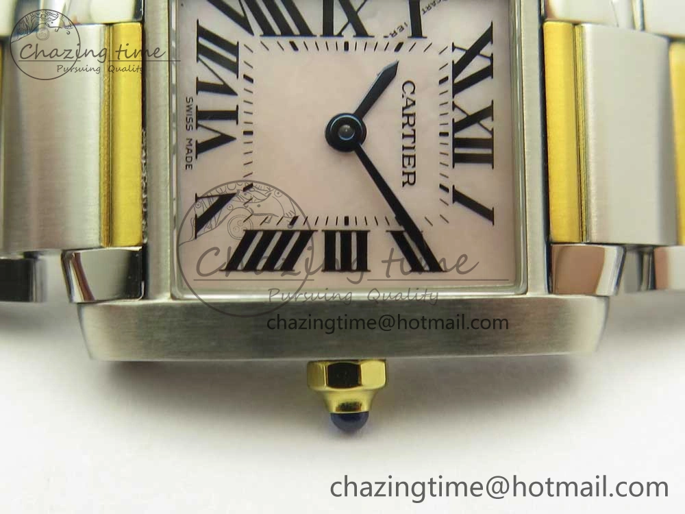 Tank Francaise Ladies 25mm SS YG 8848F 1:1 Best Edition Pink Dial on SS YG Bracelet Ronda Quartz