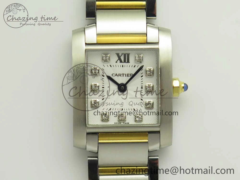 Tank Francaise Ladies 25mm SS YG 8848F 1:1 Best Edition White Diamond Dial on SS YG Bracelet Ronda Quartz