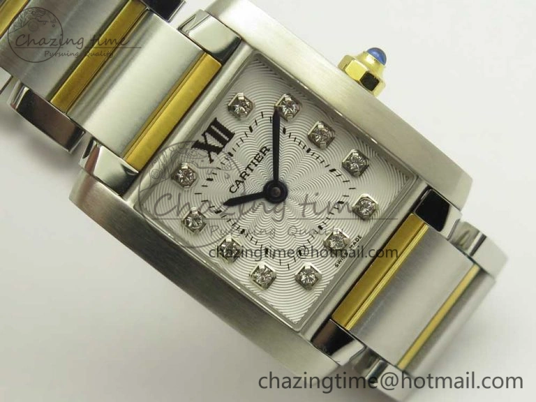 Tank Francaise Ladies 25mm SS YG 8848F 1:1 Best Edition White Diamond Dial on SS YG Bracelet Ronda Quartz