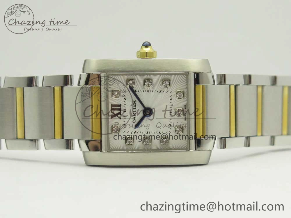 Tank Francaise Ladies 25mm SS YG 8848F 1:1 Best Edition White Diamond Dial on SS YG Bracelet Ronda Quartz
