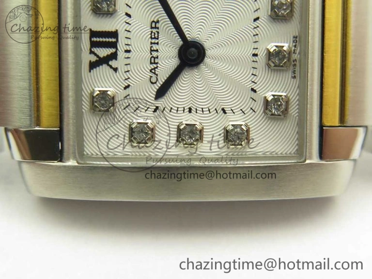 Tank Francaise Ladies 25mm SS YG 8848F 1:1 Best Edition White Diamond Dial on SS YG Bracelet Ronda Quartz