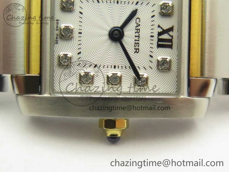 Tank Francaise Ladies 25mm SS YG 8848F 1:1 Best Edition White Diamond Dial on SS YG Bracelet Ronda Quartz