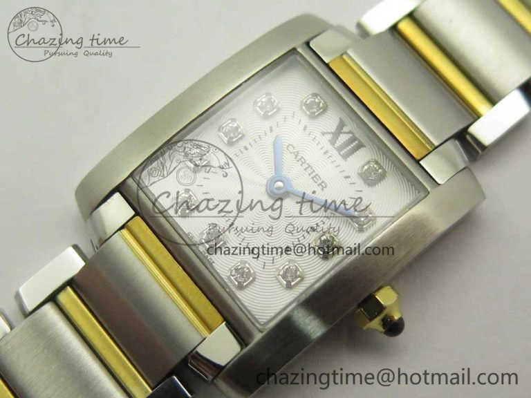 Tank Francaise Ladies 25mm SS YG 8848F 1:1 Best Edition White Diamond Dial on SS YG Bracelet Ronda Quartz