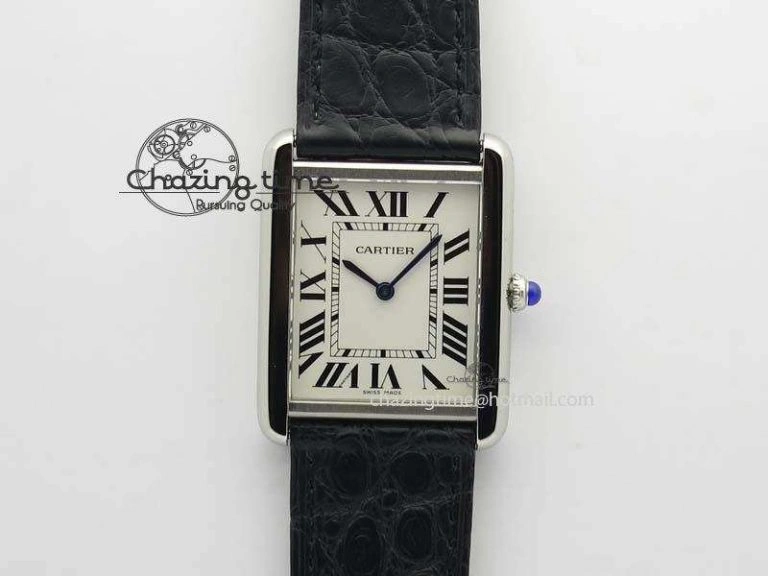 Tank Ladies 28mm SS GF 1:1 Best Edition White Dial On Black Croc Leather Ronda Quartz