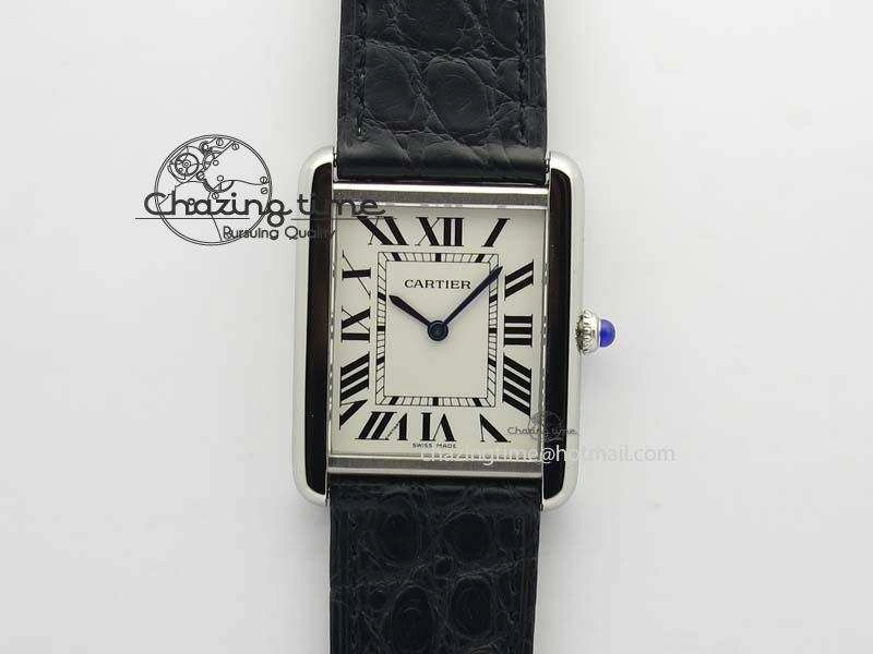 Tank Ladies 28mm SS GF 1:1 Best Edition White Dial On Black Croc Leather Ronda Quartz