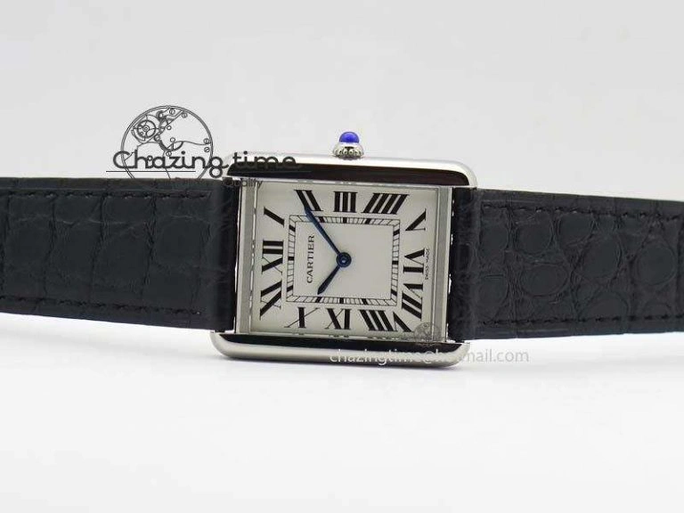 Tank Ladies 28mm SS GF 1:1 Best Edition White Dial On Black Croc Leather Ronda Quartz