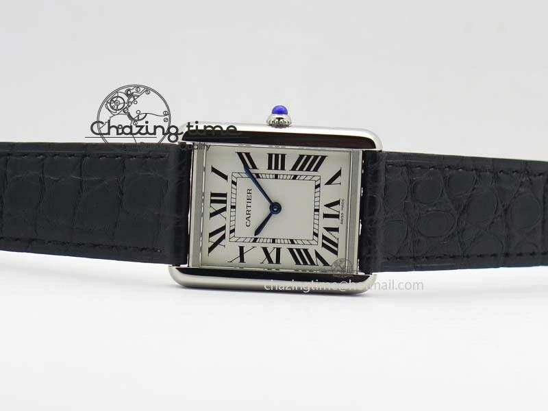 Tank Ladies 28mm SS GF 1:1 Best Edition White Dial On Black Croc Leather Ronda Quartz