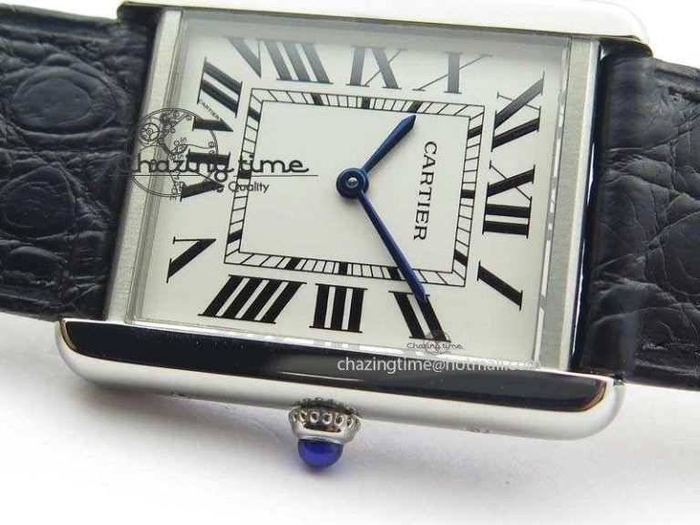 Tank Ladies 28mm SS GF 1:1 Best Edition White Dial On Black Croc Leather Ronda Quartz
