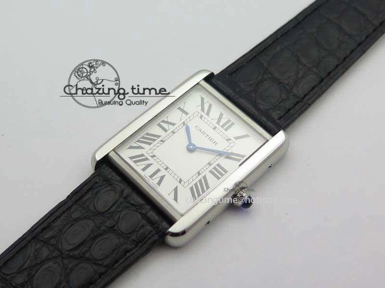 Tank Ladies 28mm SS GF 1:1 Best Edition White Dial On Black Croc Leather Ronda Quartz