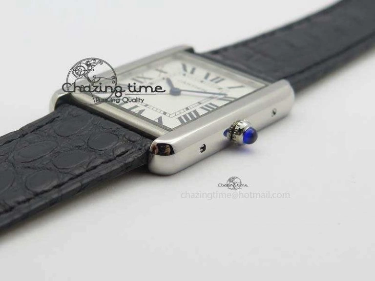Tank Ladies 28mm SS GF 1:1 Best Edition White Dial On Black Croc Leather Ronda Quartz