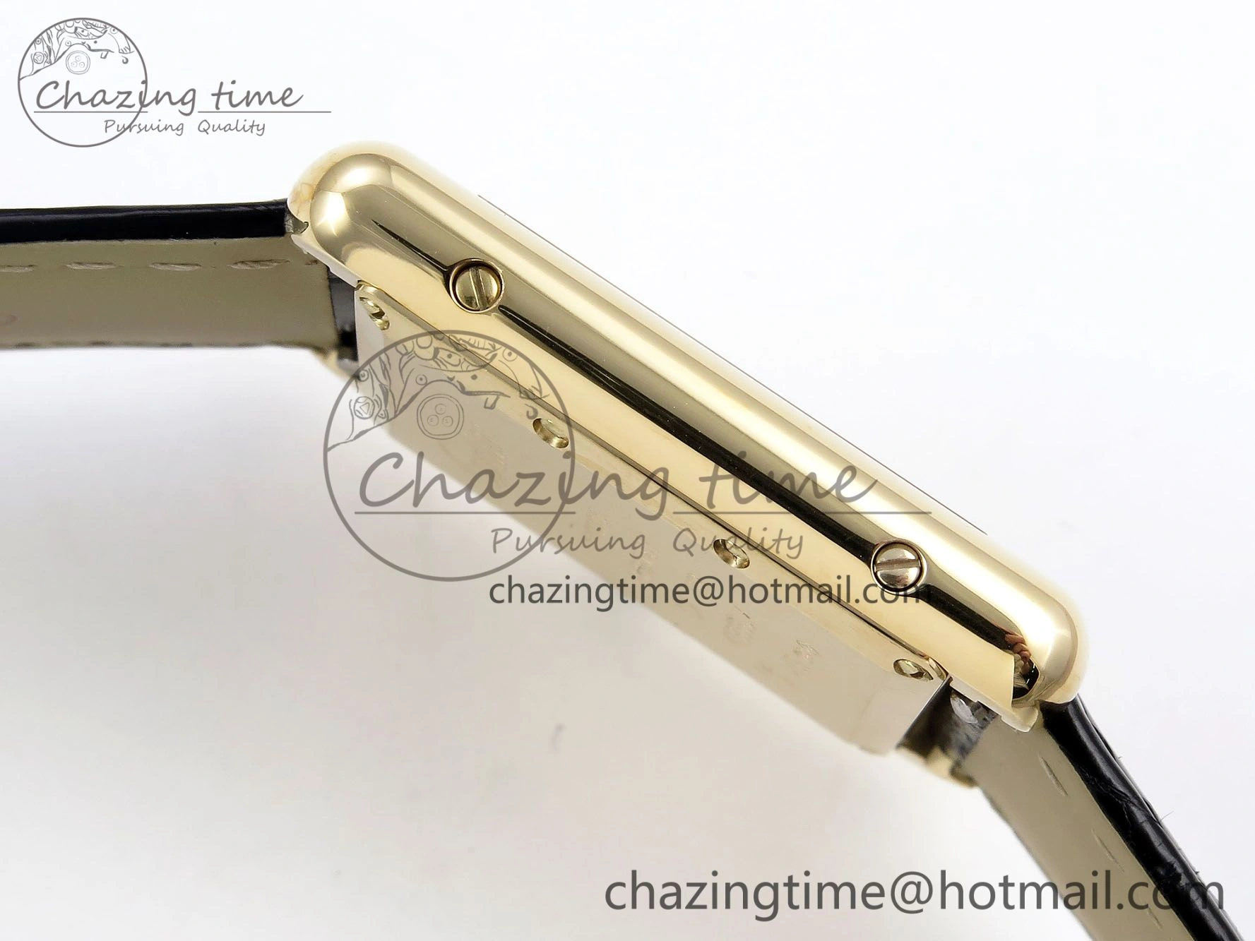 Tank Louis Cartier Large YG 33.7mm DRF 1:1 Best Edition Black Dial on Black Leather Strap Swiss Quartz