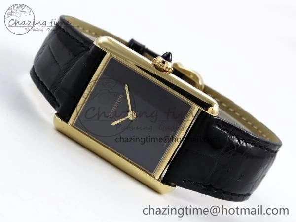 Tank Louis Cartier Large YG 33.7mm DRF 1:1 Best Edition Black Dial on Black Leather Strap Swiss Quartz