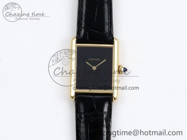 Tank Louis Cartier Large YG 33.7mm DRF 1:1 Best Edition Black Dial on Black Leather Strap Swiss Quartz