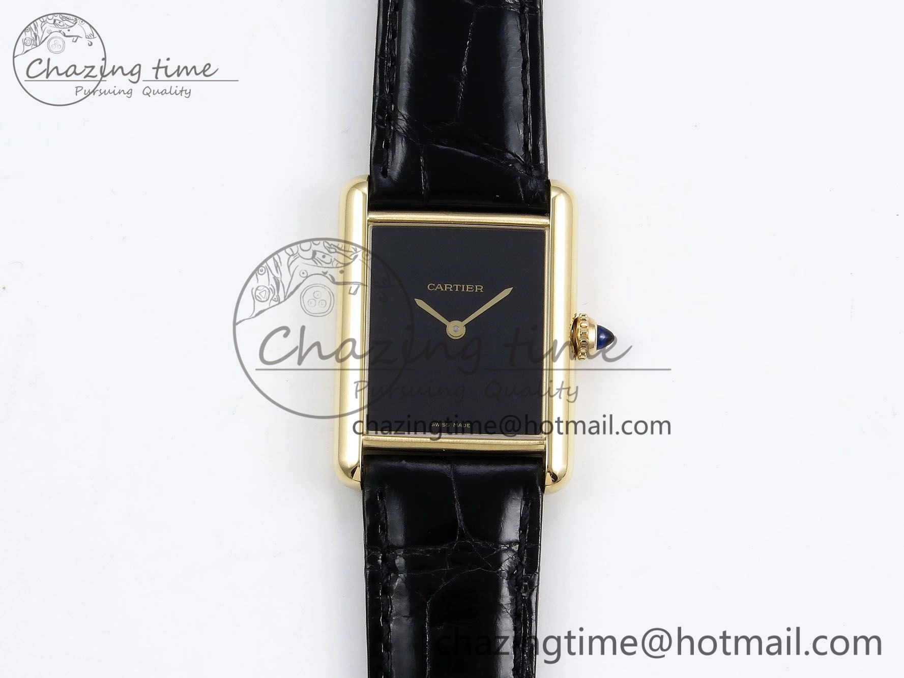 Tank Louis Cartier Large YG 33.7mm DRF 1:1 Best Edition Black Dial on Black Leather Strap Swiss Quartz