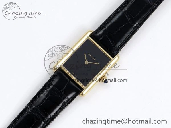 Tank Louis Cartier Large YG 33.7mm DRF 1:1 Best Edition Black Dial on Black Leather Strap Swiss Quartz