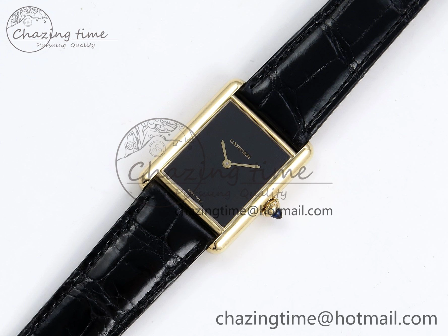 Tank Louis Cartier Large YG 33.7mm DRF 1:1 Best Edition Black Dial on Black Leather Strap Swiss Quartz