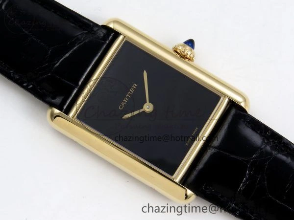 Tank Louis Cartier Large YG 33.7mm DRF 1:1 Best Edition Black Dial on Black Leather Strap Swiss Quartz