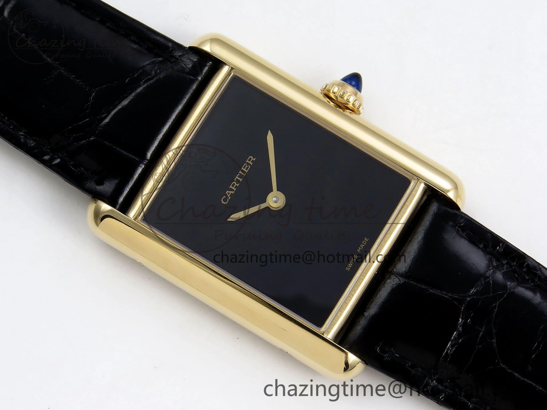 Tank Louis Cartier Large YG 33.7mm DRF 1:1 Best Edition Black Dial on Black Leather Strap Swiss Quartz