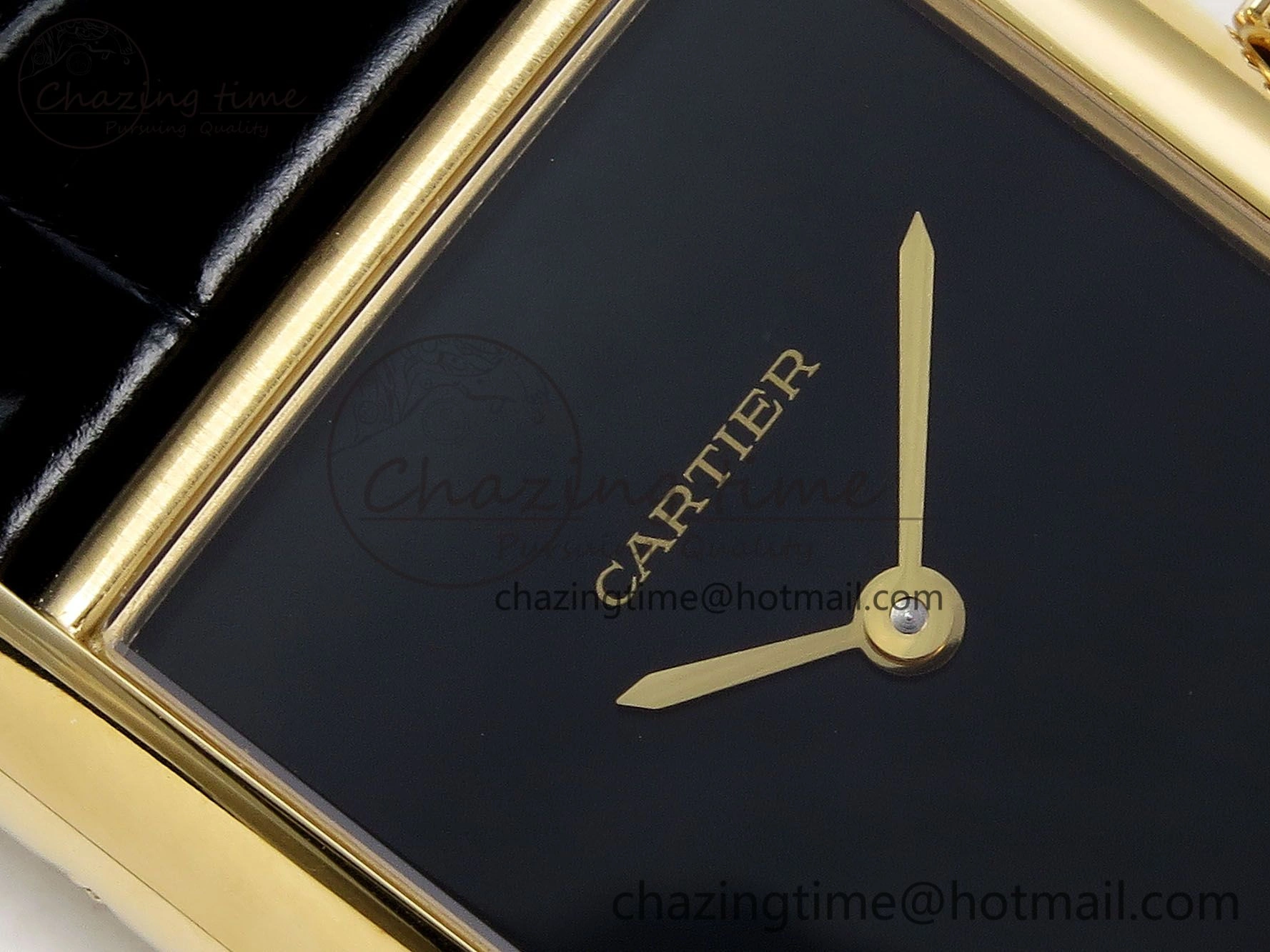 Tank Louis Cartier Large YG 33.7mm DRF 1:1 Best Edition Black Dial on Black Leather Strap Swiss Quartz