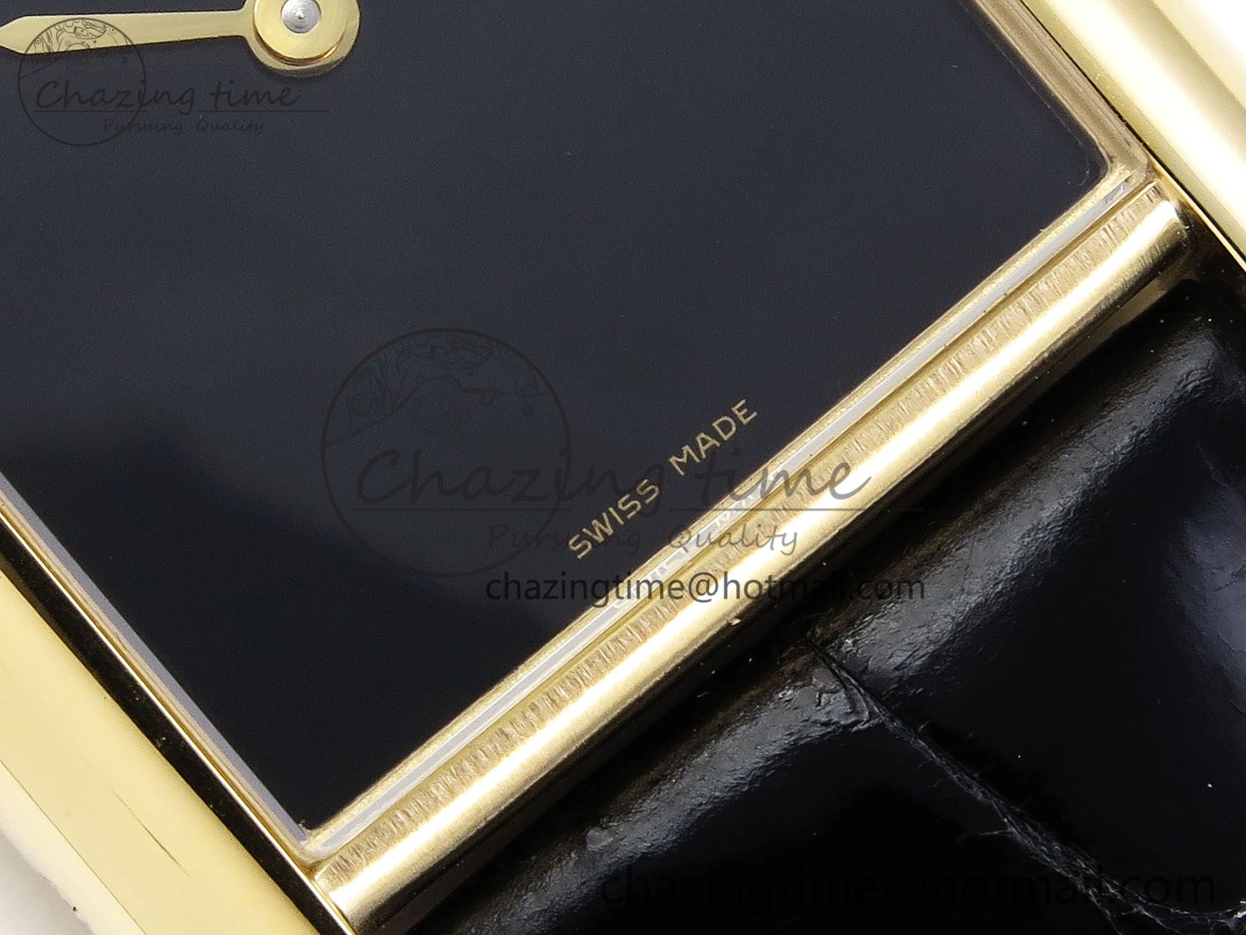 Tank Louis Cartier Large YG 33.7mm DRF 1:1 Best Edition Black Dial on Black Leather Strap Swiss Quartz