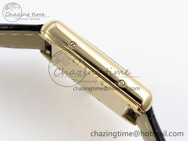 Tank Louis Cartier Small YG 29mm DRF 1:1 Best Edition Black Dial on Black Leather Strap Swiss Quartz