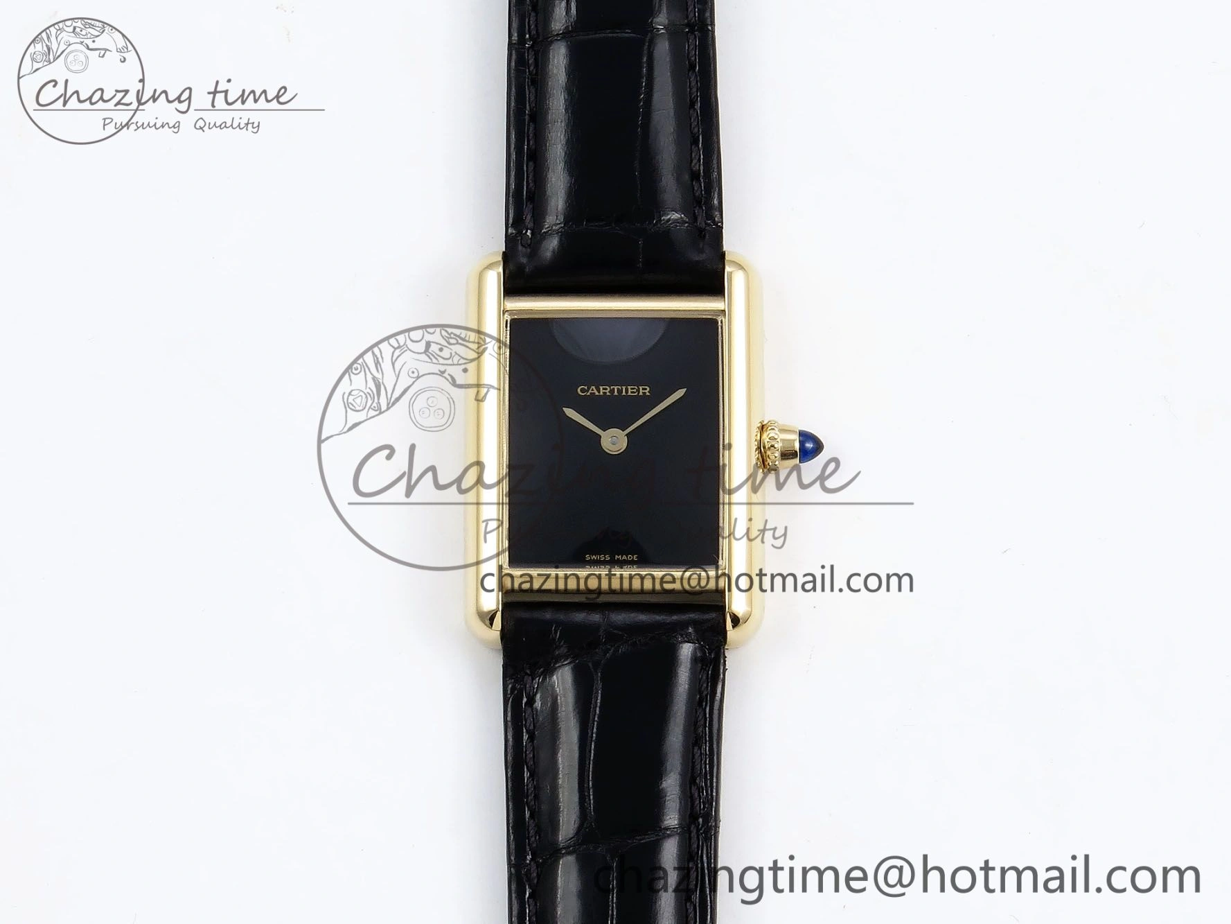 Tank Louis Cartier Small YG 29mm DRF 1:1 Best Edition Black Dial on Black Leather Strap Swiss Quartz