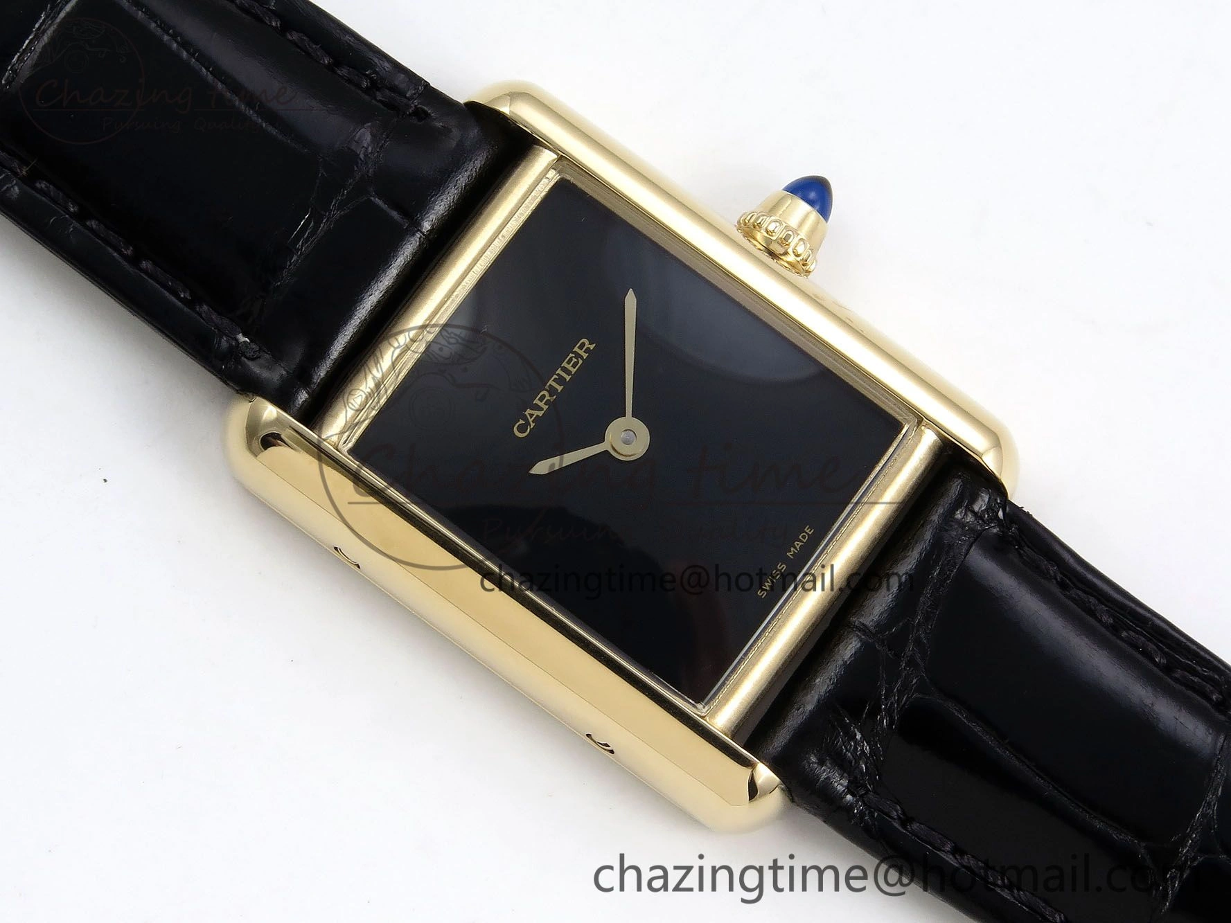 Tank Louis Cartier Small YG 29mm DRF 1:1 Best Edition Black Dial on Black Leather Strap Swiss Quartz