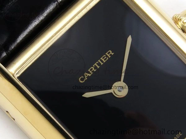 Tank Louis Cartier Small YG 29mm DRF 1:1 Best Edition Black Dial on Black Leather Strap Swiss Quartz
