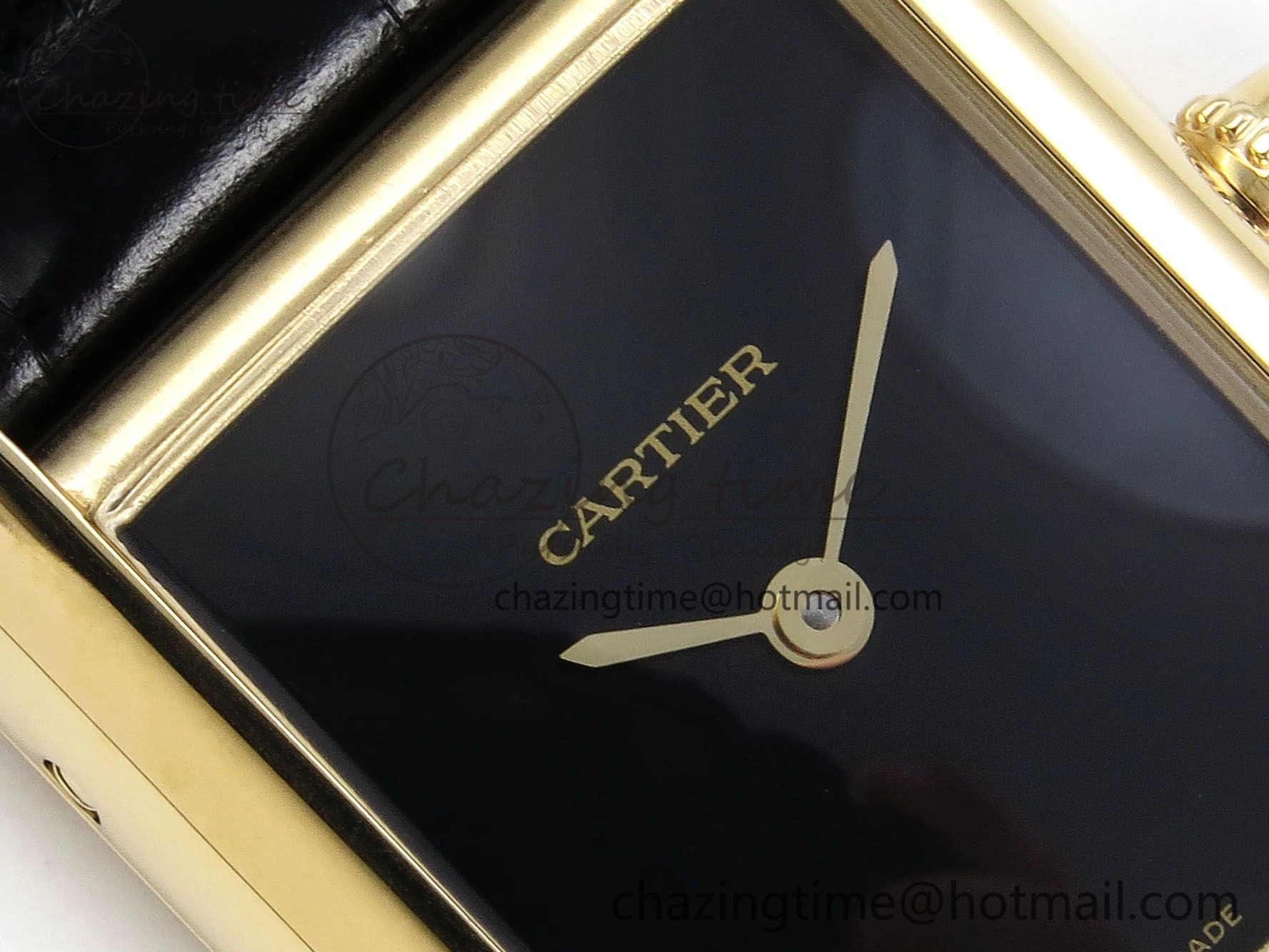 Tank Louis Cartier Small YG 29mm DRF 1:1 Best Edition Black Dial on Black Leather Strap Swiss Quartz