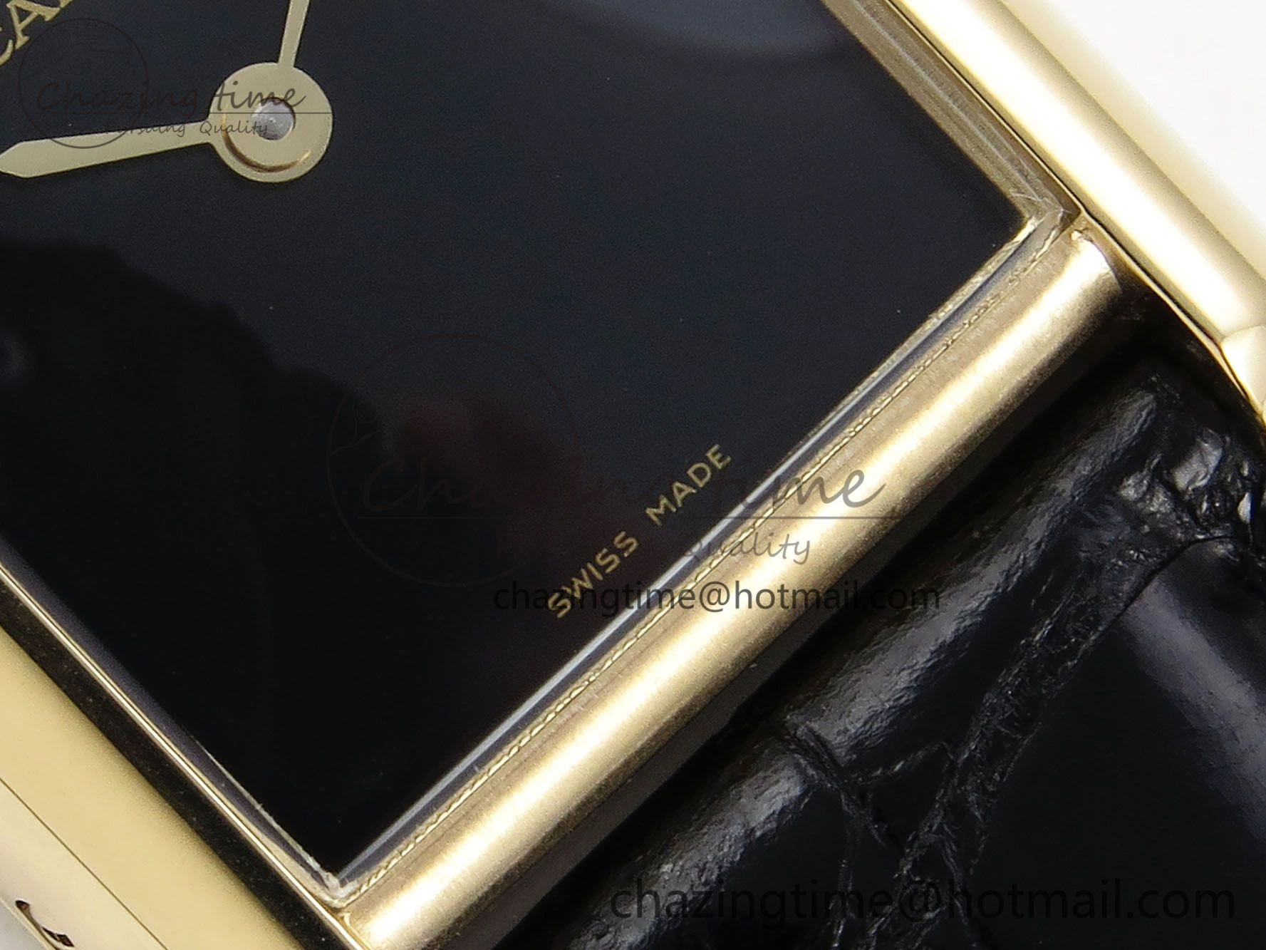 Tank Louis Cartier Small YG 29mm DRF 1:1 Best Edition Black Dial on Black Leather Strap Swiss Quartz