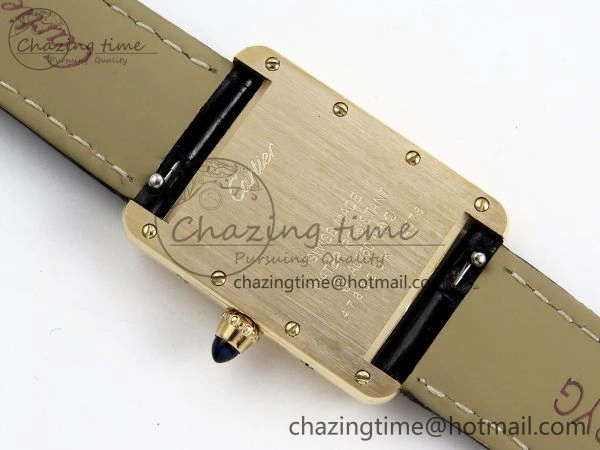 Tank Louis Cartier Small YG 29mm DRF 1:1 Best Edition Black Dial on Black Leather Strap Swiss Quartz
