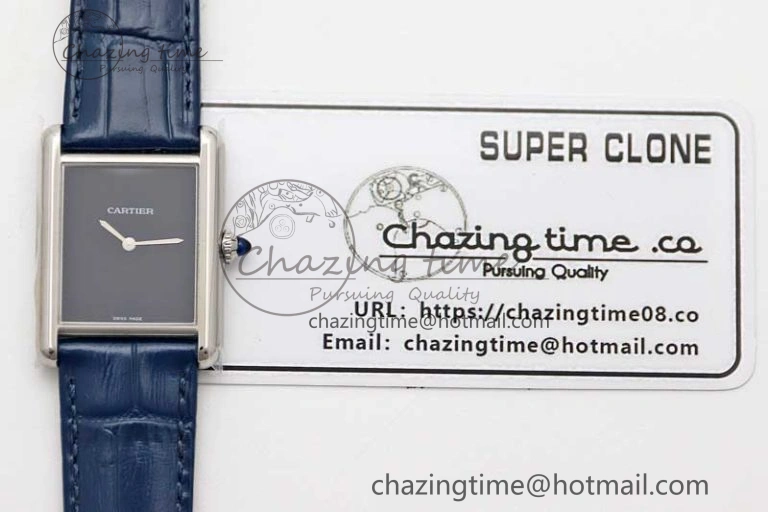 Tank Louis Ladies 25mm SS K11F 1:1 Best Edition Blue Dial on Croco Leather Strap Ronda Quartz