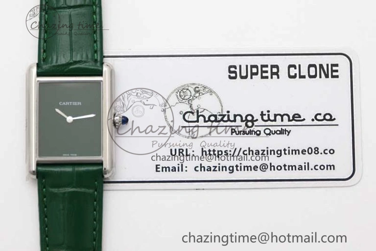 Tank Louis Ladies 25mm SS K11F 1:1 Best Edition Green Dial on Croco Leather Strap Ronda Quartz
