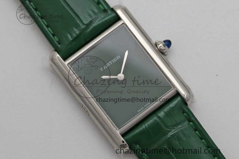 Tank Louis Ladies 25mm SS K11F 1:1 Best Edition Green Dial on Croco Leather Strap Ronda Quartz