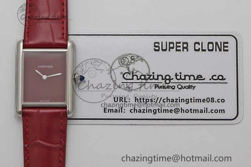 Tank Louis Ladies 25mm SS K11F 1:1 Best Edition Red Dial on Leather Strap Ronda Quartz