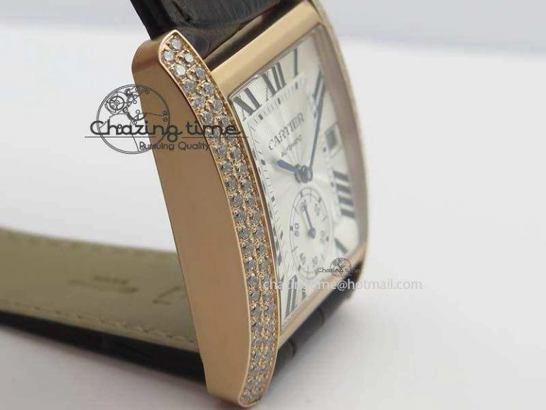 Tank MC JF Best Edition RG White Textured Dial Diamond Bezel On Brown Leather Strap A23J Cal
