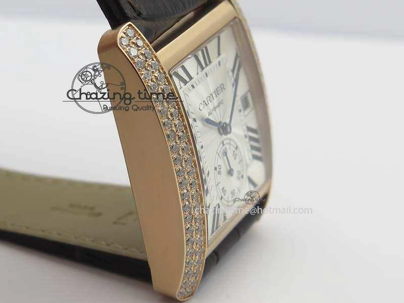 Tank MC JF Best Edition RG White Textured Dial Diamond Bezel On Brown Leather Strap A23J Cal