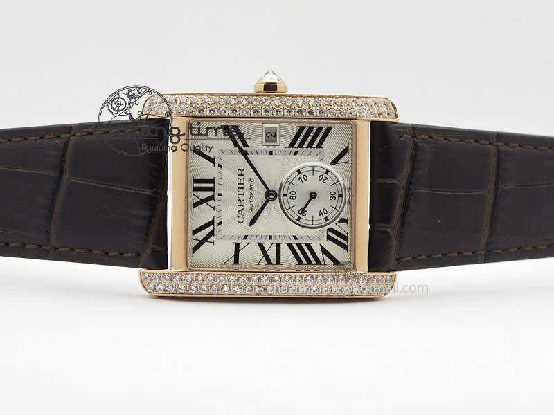 Tank MC JF Best Edition RG White Textured Dial Diamond Bezel On Brown Leather Strap A23J Cal