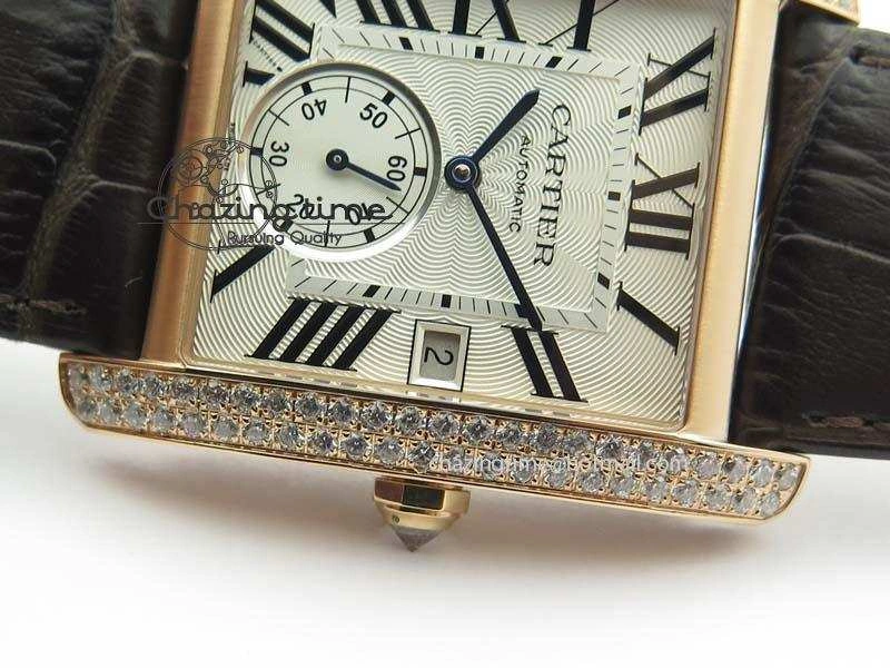 Tank MC JF Best Edition RG White Textured Dial Diamond Bezel On Brown Leather Strap A23J Cal