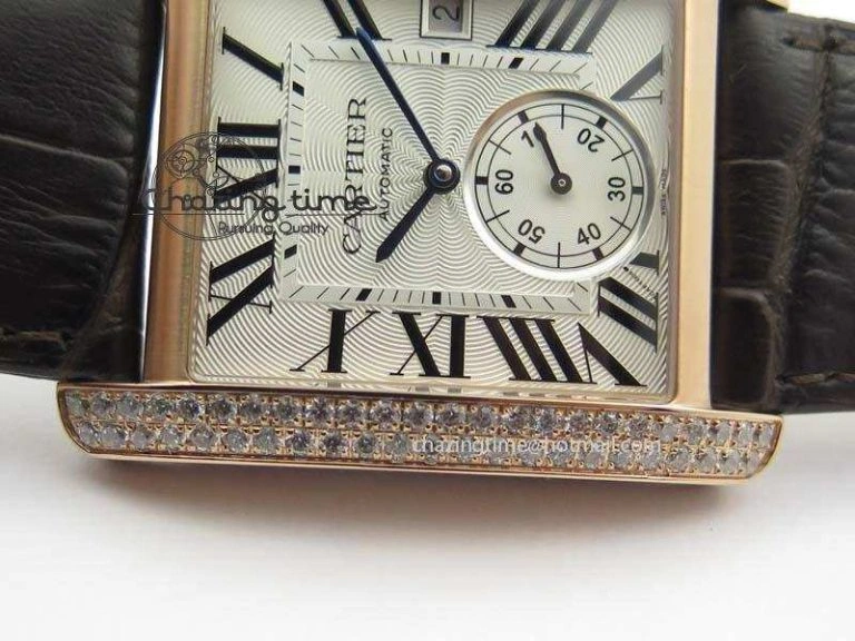 Tank MC JF Best Edition RG White Textured Dial Diamond Bezel On Brown Leather Strap A23J Cal
