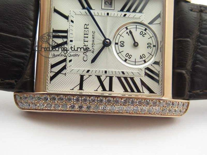 Tank MC JF Best Edition RG White Textured Dial Diamond Bezel On Brown Leather Strap A23J Cal