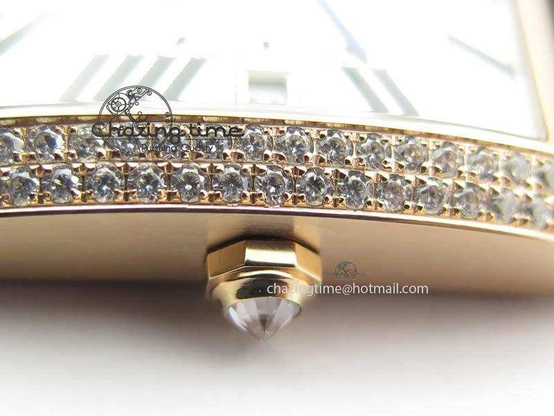 Tank MC JF Best Edition RG White Textured Dial Diamond Bezel On Brown Leather Strap A23J Cal
