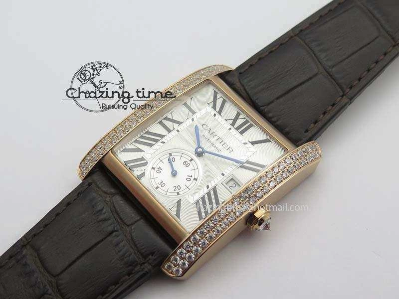 Tank MC JF Best Edition RG White Textured Dial Diamond Bezel On Brown Leather Strap A23J Cal