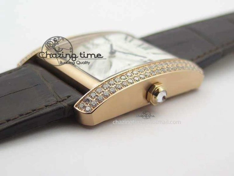 Tank MC JF Best Edition RG White Textured Dial Diamond Bezel On Brown Leather Strap A23J Cal